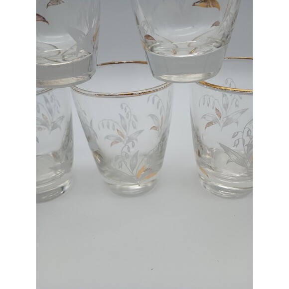 7 Vtg Libbey Lily Of The Valley Juice Glasses 6 Oz Gold Rim - Picture 6 of 10